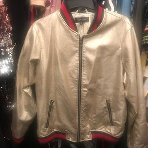 Gold LeatherLike Bomber Jacket Gucci Stripe Detail